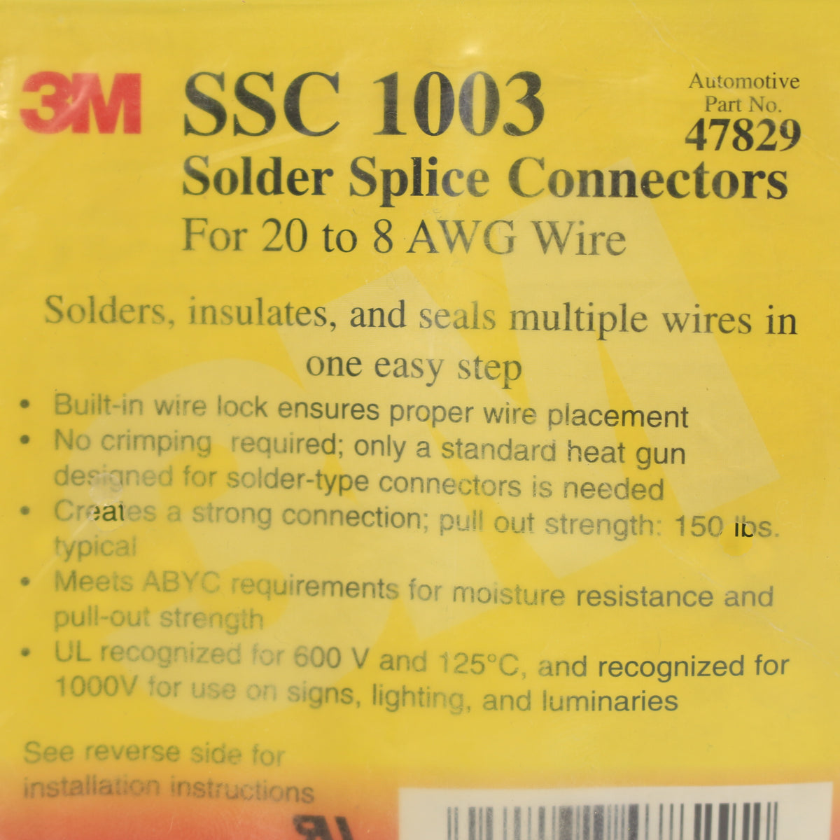 10 3M Yellow Solder Insulator Seal Splice Connectors No Crimp #20-#8 AWG SSC1003