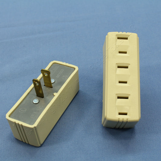 Ivory 2-Wire Polarized Triple Tap Outlet Receptacle Adapters 15A 31165 2-Pack
