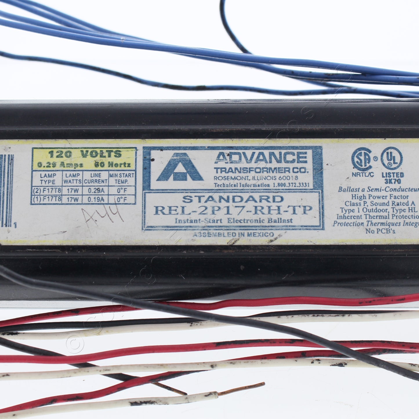 Advance Instant-Start Electronic Ballast 120V 17W .29A F17T8 Bulb REL-2P17-RH-TP