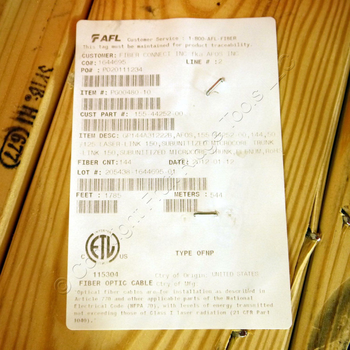 1788ft AFL 144-Fiber Multi-Mode Sub-Unitized Premise MicroCore Fiber Optic Cable