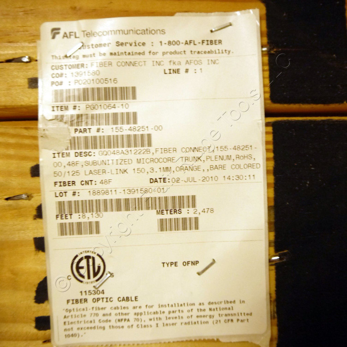 8130' AFL 48-FibMM Sub-Unitized MicroCore2.0 Fiber Optic Cable 50/125μm NFPA 262