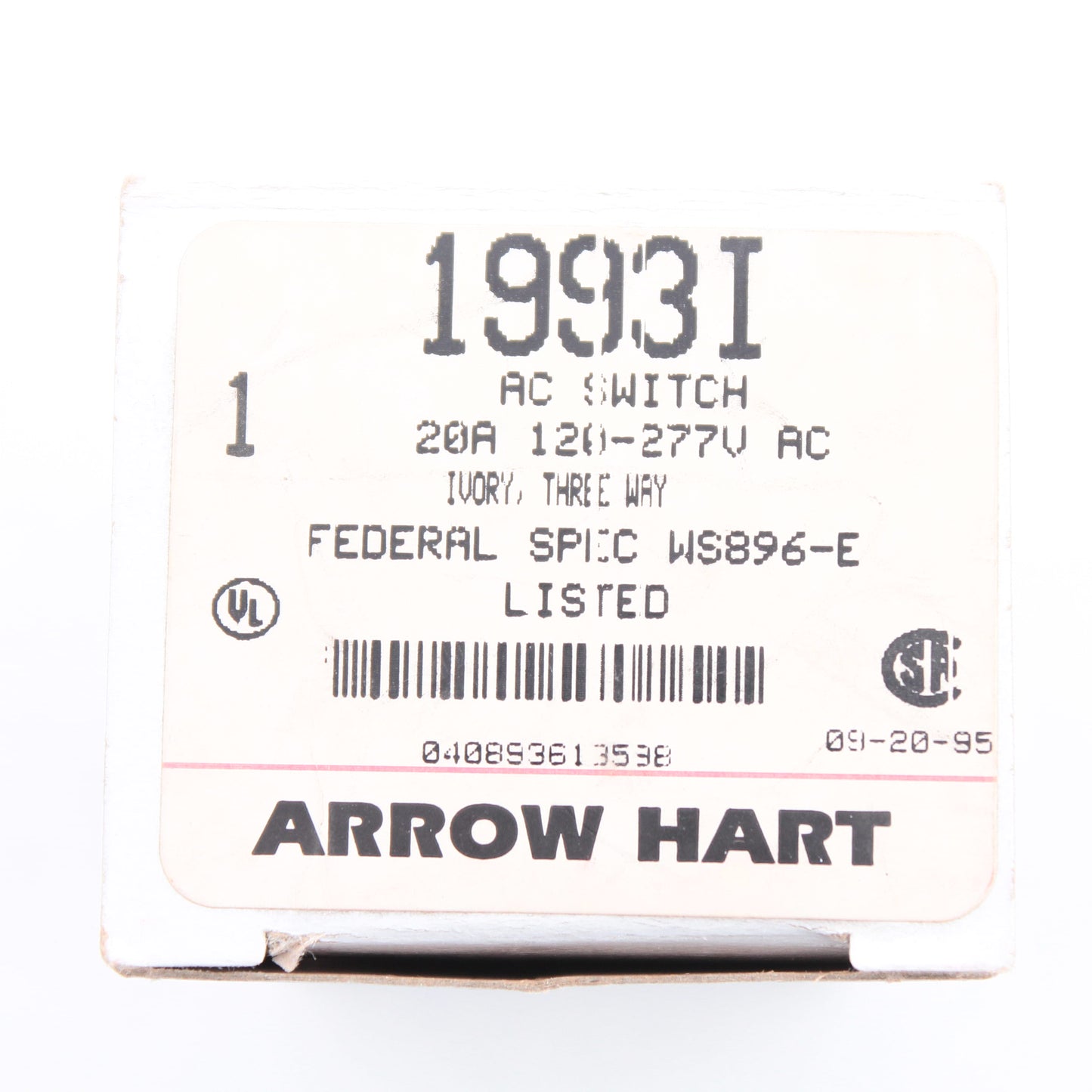 Arrow Hart 1993I Ivory 3-Way 20A Toggle Wall Light Switch Control Spec Grade