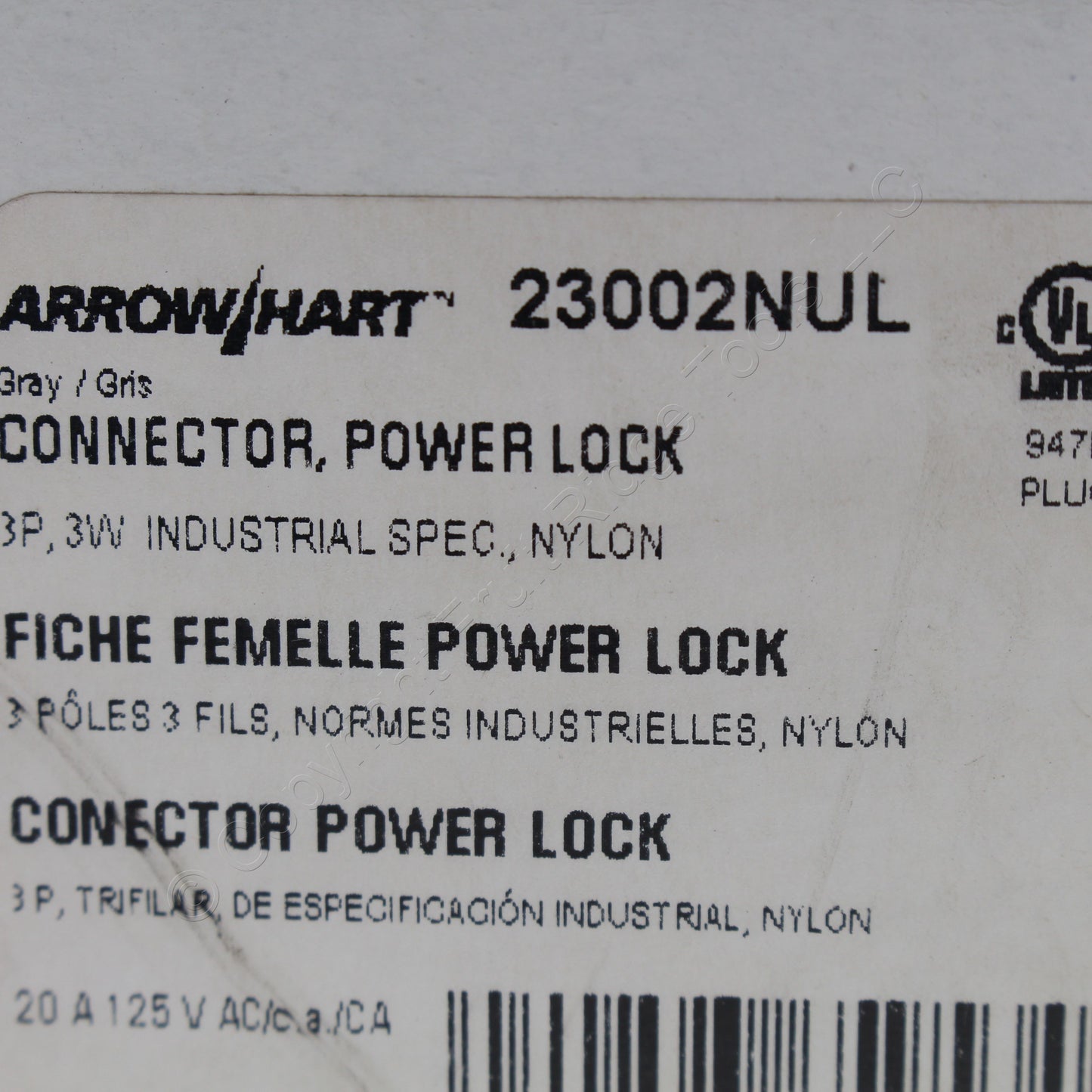 Arrow Hart Nylon Connector Powerlock 20A 125V 3-Pole 3-Wire 23002NUL
