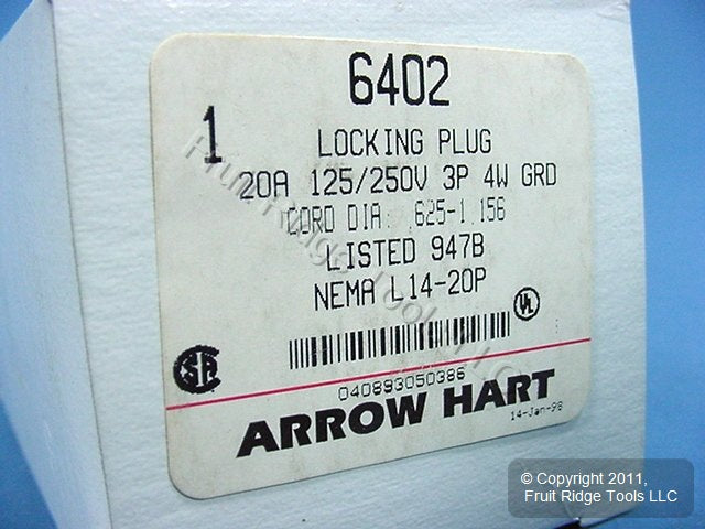 Crouse-Hinds L14-20 Locking Plug 20A 125/250V 6402