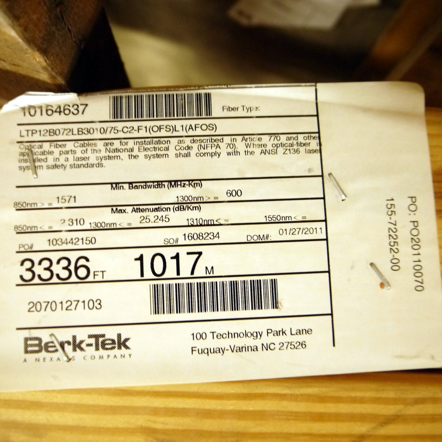 3336ft Berk-Tek GIGAlite 72-Fiber Adventum Multi-Mode Plenum Fiber Optic Cable