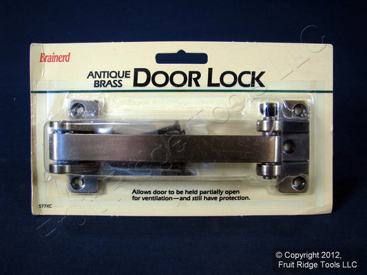 Brainerd Vintage Antique Brass Security Bar Keyless Door Safety Lock 577XC