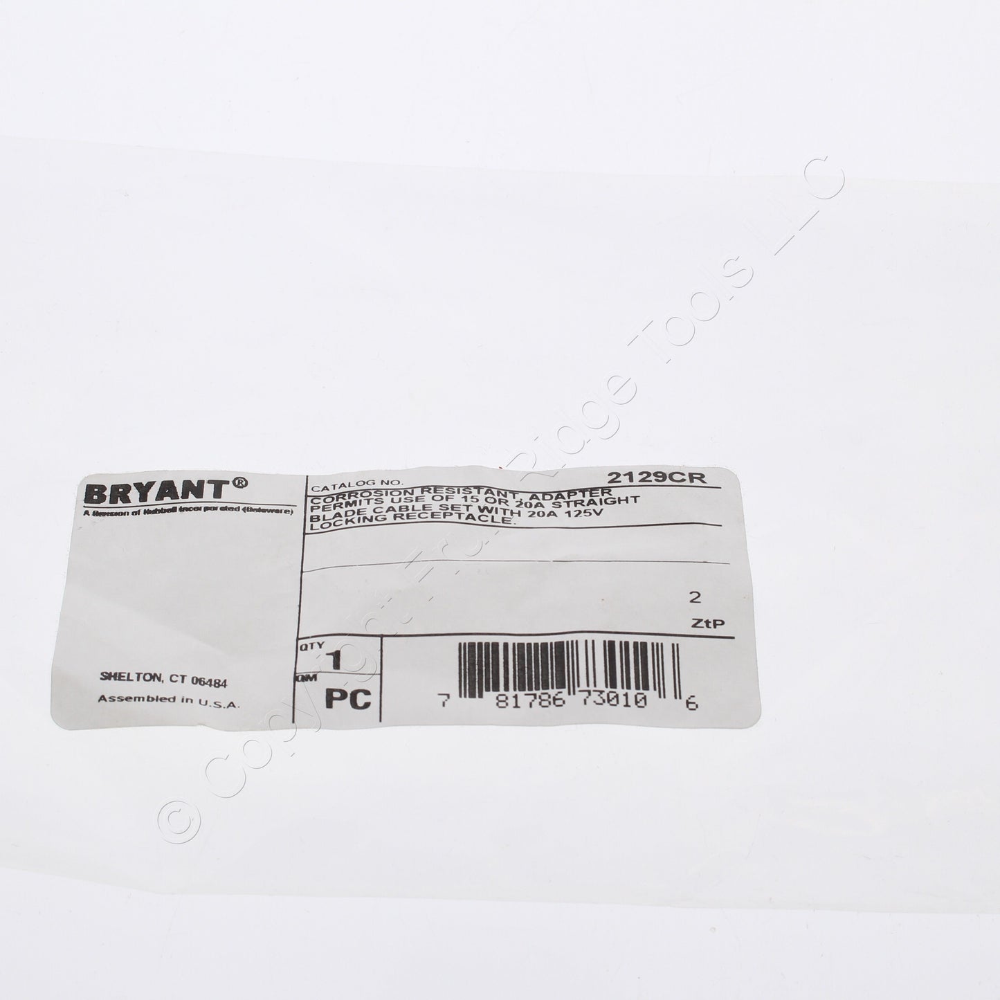Bryant Corrosion Resistant Adapter Cord 15A/20A Straight to 20A Locking 2129CR