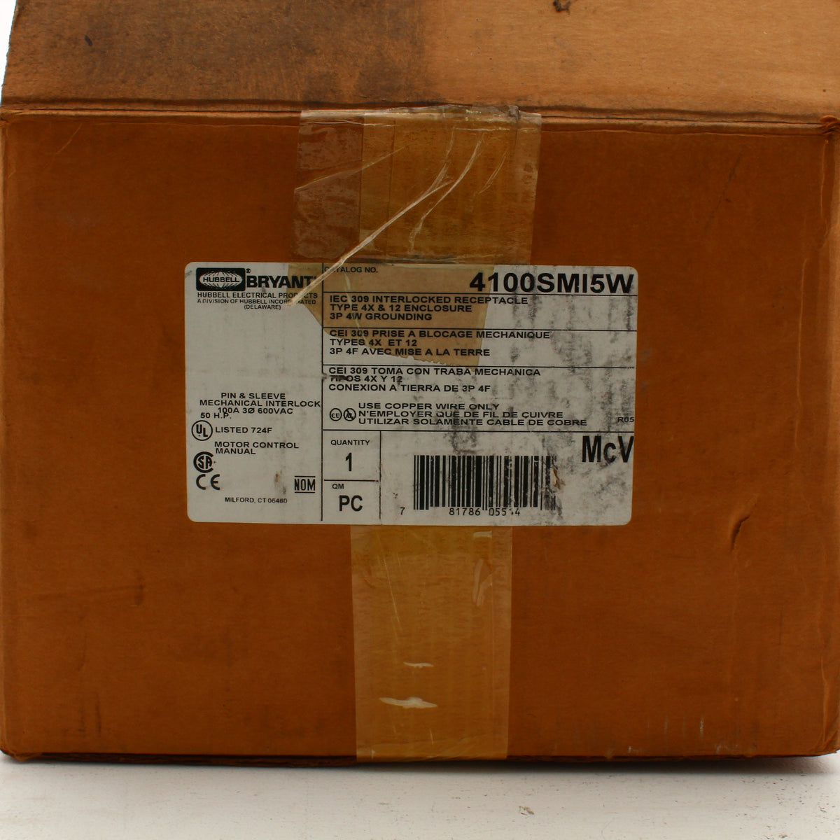 Bryant Watertight Pin & Sleeve Mechnical Interlock 100A 600V 3Ø 3P4W 4100SMI5W