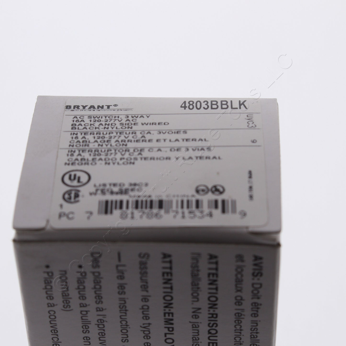 Bryant 4803BBLK Black Toggle Light Switch 3-Way Industrial Grade 15A 120/277V