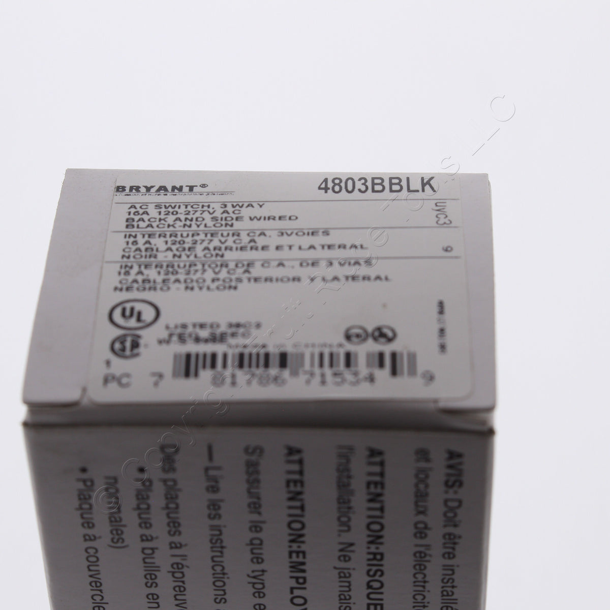 Bryant 4803BBLK Black Toggle Light Switch 3-Way Industrial Grade 15A 120/277V