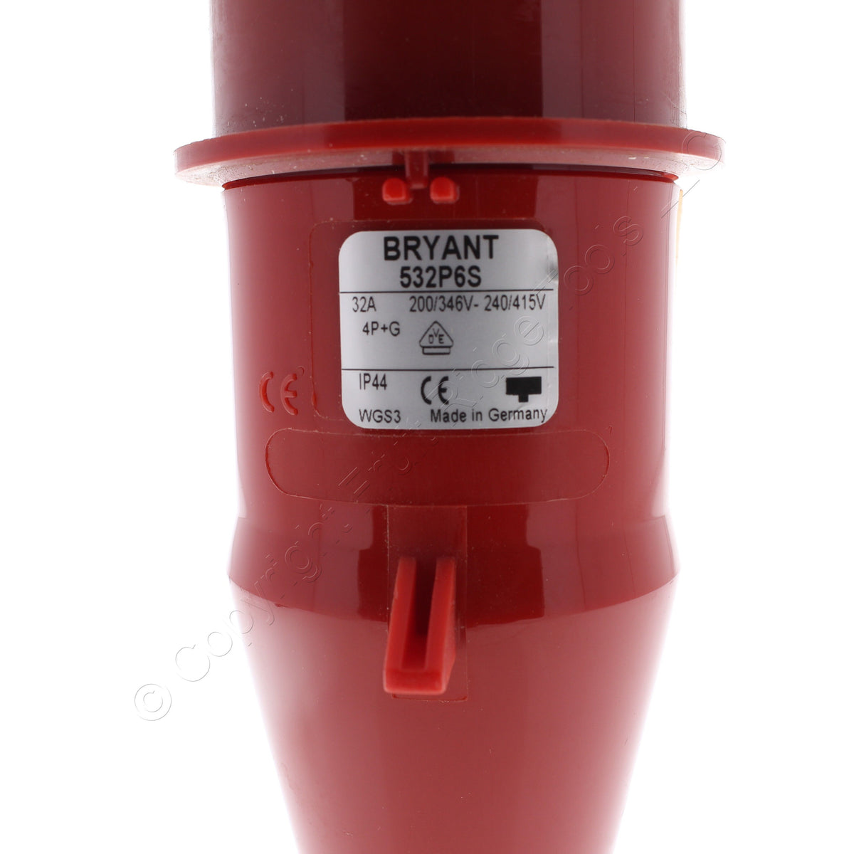 Bryant Splashproof Male IEC Pin & Sleeve Plug 32A 200/346V 240/415V 4P5W 532P6S