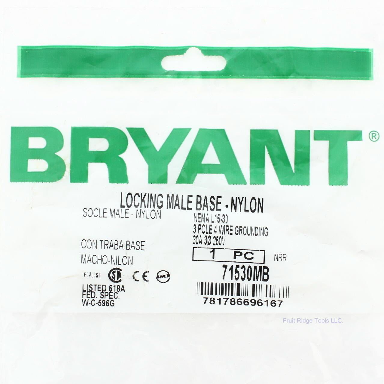 Bryant L15-30 Locking Flanged Inlet L15-30P Motor Base Plug 30A 250V 3� 71530MB