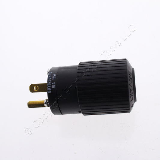Bryant Hospital Grade Straight Blade Plug Nema 5-15P 15A 125V All Black 8266NPB