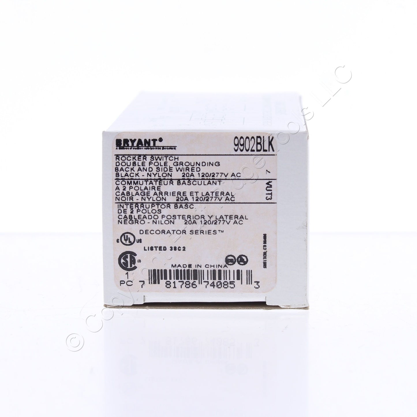 Hubbell Bryant 9902BLK Black Industrial Rocker Switch Double Pole 20A 120/277V
