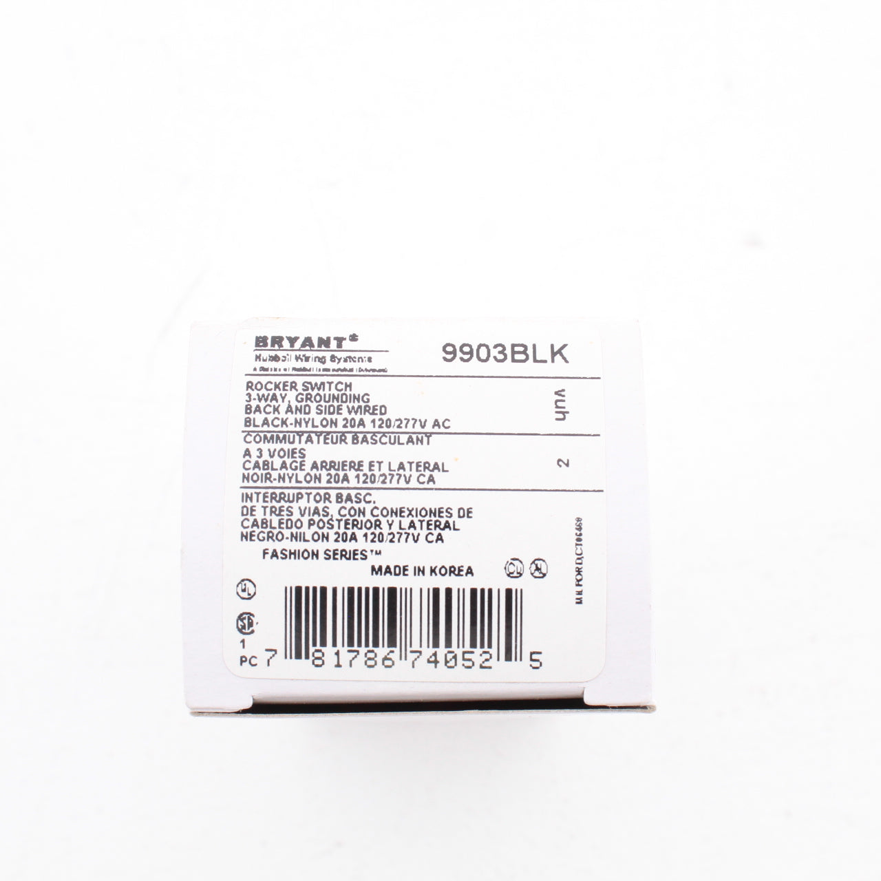 Hubbell Bryant 9903BLK Black Industrial Rocker Light Switch 20A 3-Way 120/277V