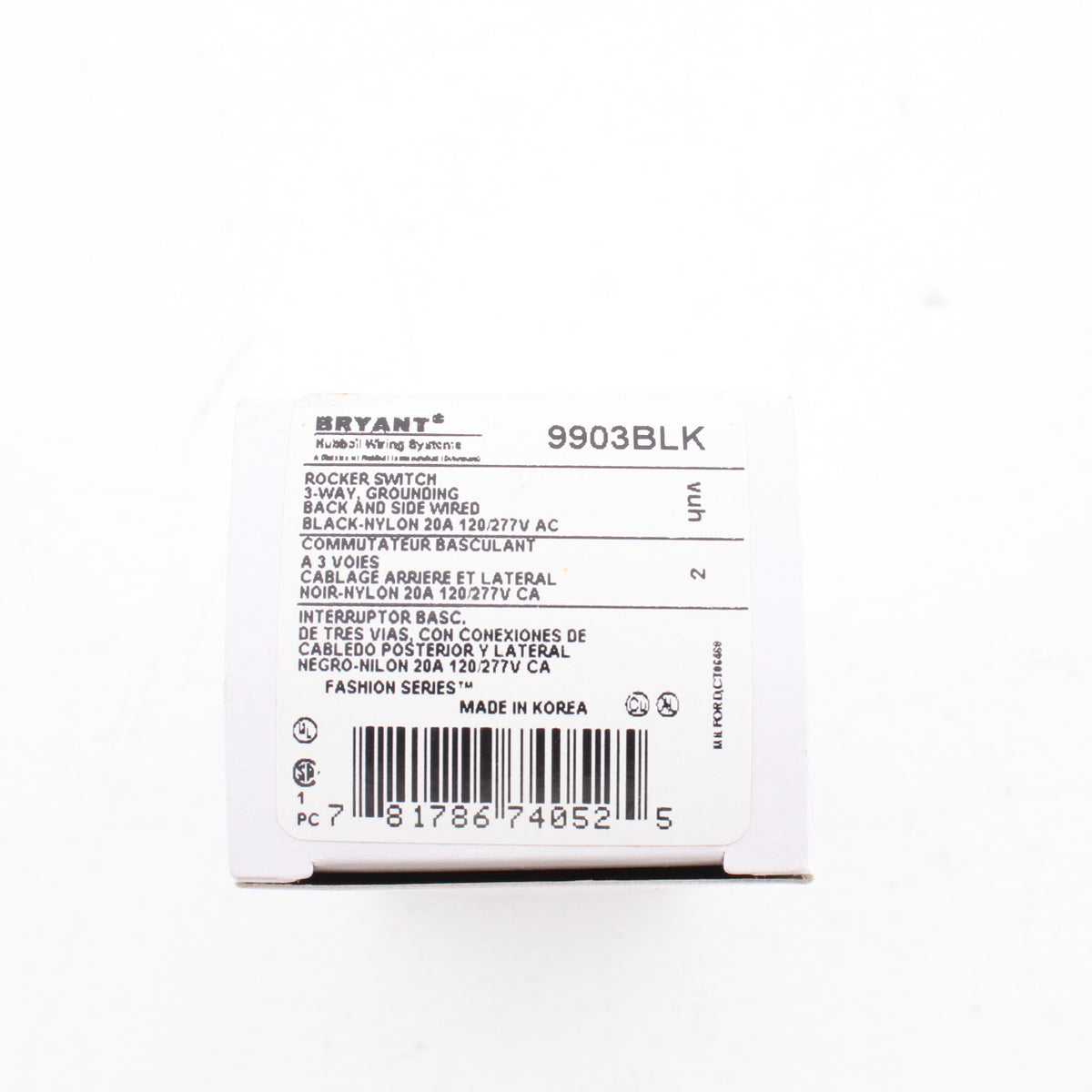 Hubbell Bryant 9903BLK Black Industrial Rocker Light Switch 20A 3-Way 120/277V