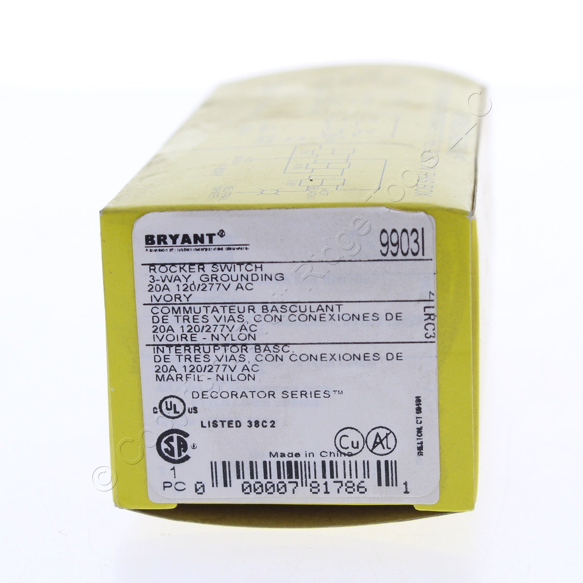 Hubbell Bryant 9903I Ivory Industrial Rocker Light Switch 20A 3-Way 120/277V