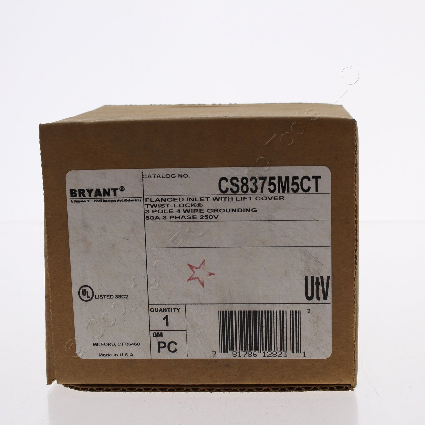 Bryant California Style Locking Armored Flanged Inlet Non-Nema 50A 250V 3 Phase