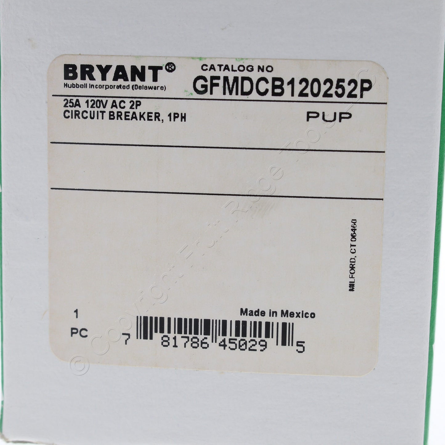 Bryant GFMDCB120252P Circuit Breaker for Gfci Sensing Module 25A 120V 2-Pole 1PH