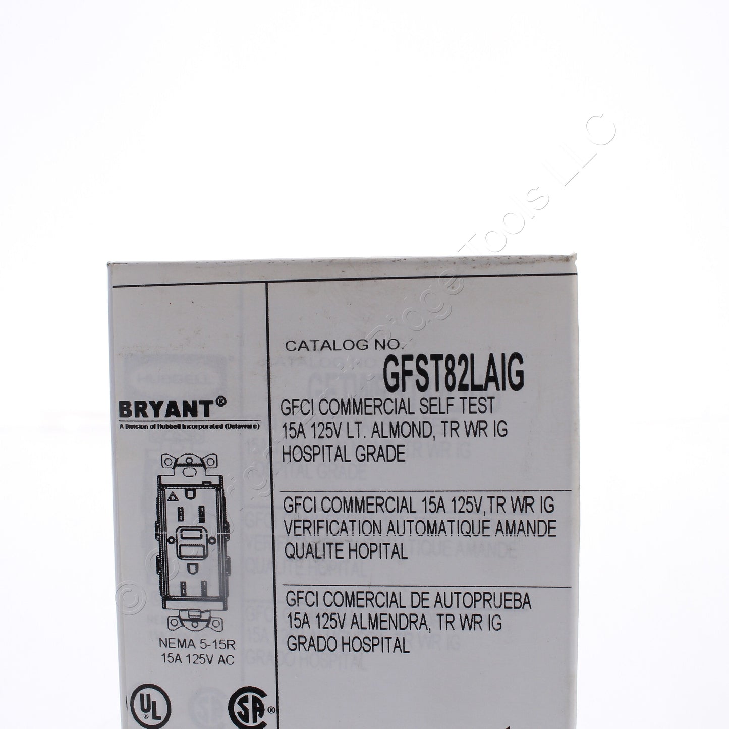 Bryant GFST82LAIG Lt Almond Hospital ISO GND SelfTest GFCI Receptacle Outlet 15A