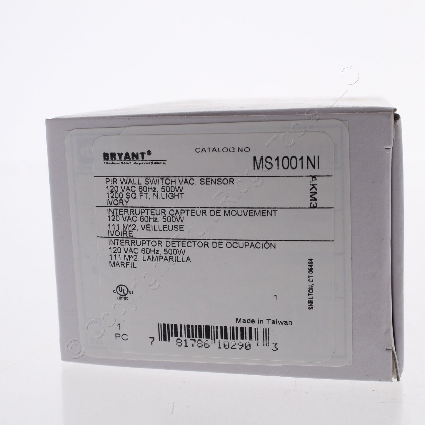 Bryant MS1001NI Ivory Vacancy Sensor Switch Night Light 120/277V 180° 1000W
