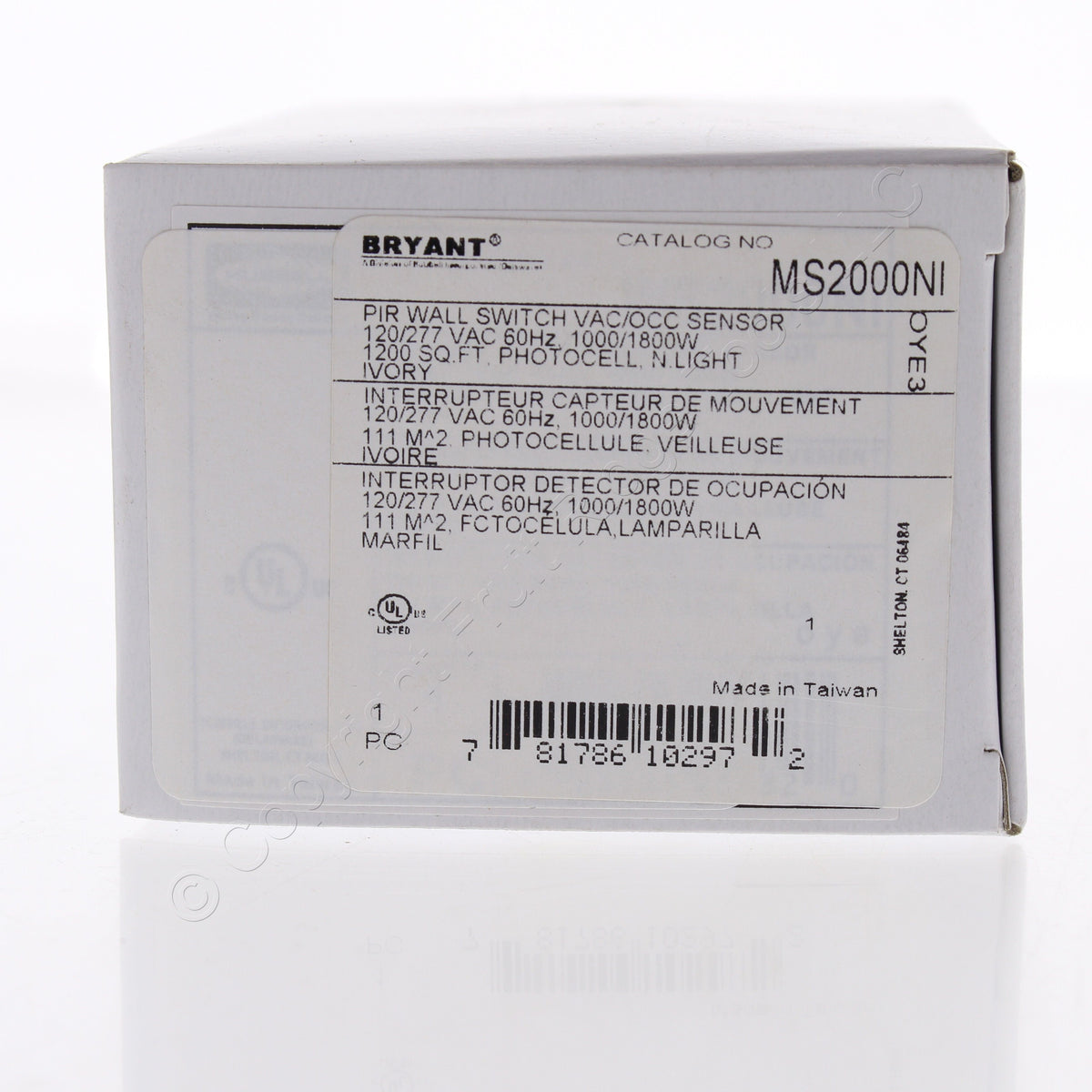 Bryant MS2000NI Ivory Occupancy Sensor Switch Night Light 120/277V 180° 1000W