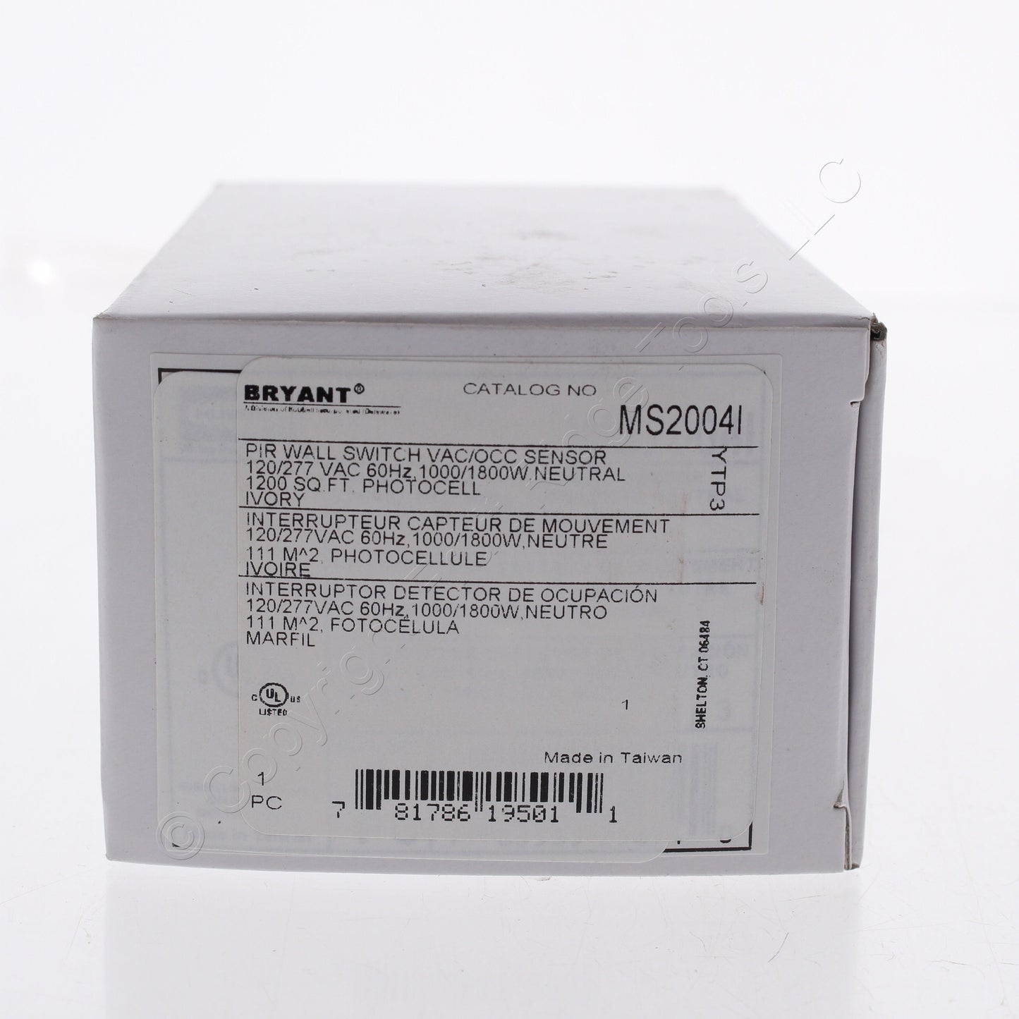 Bryant MS2004NI Ivory Occupancy Sensor Switch 120/277V LED/CFL/INC 180° 1000W
