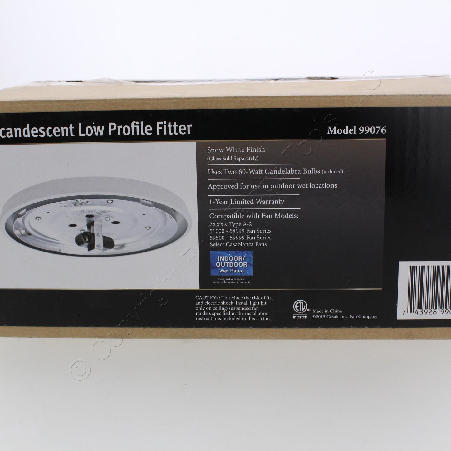 Casablanca 99076 11.8" Incandescent Snow White Low Profile Fan Light Kit