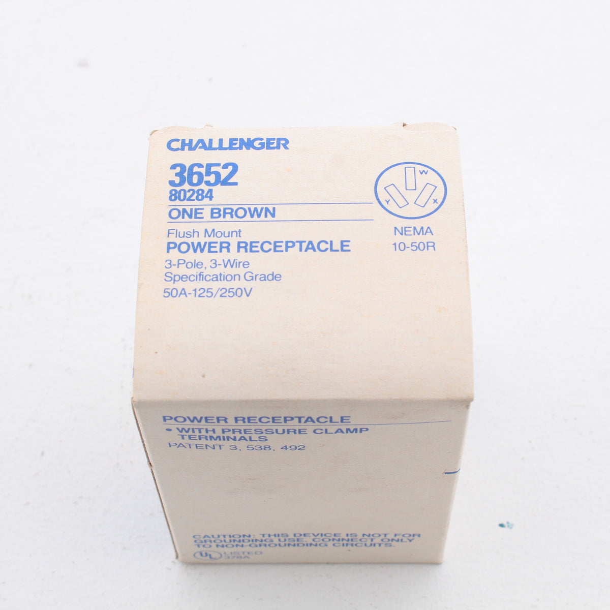 Challenger 3652 Brown Flush Mount Power Receptacle 3P3W NEMA 10-50R 50A 125/250V