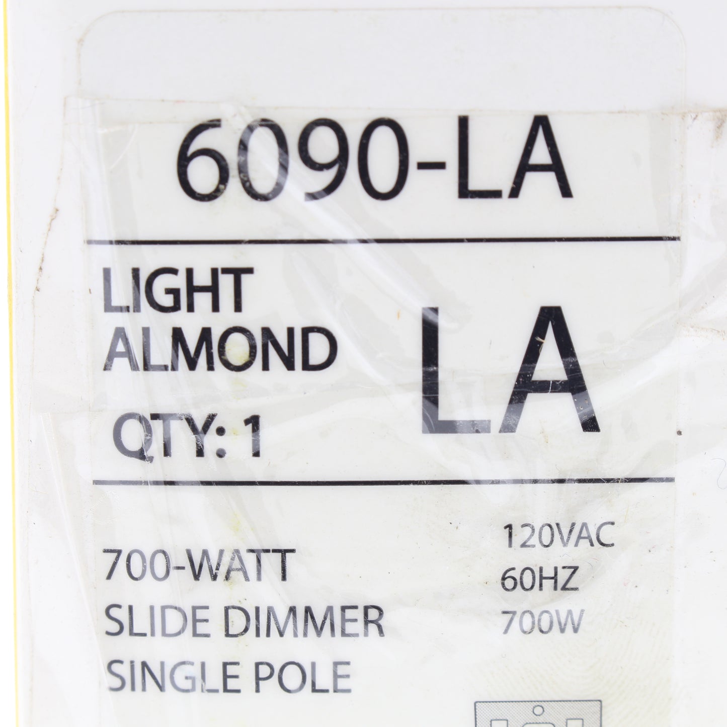 60HZ Light Almond Cheetah 6090-LA 700-Watt Slide Dimmer Single Pole 120VAC