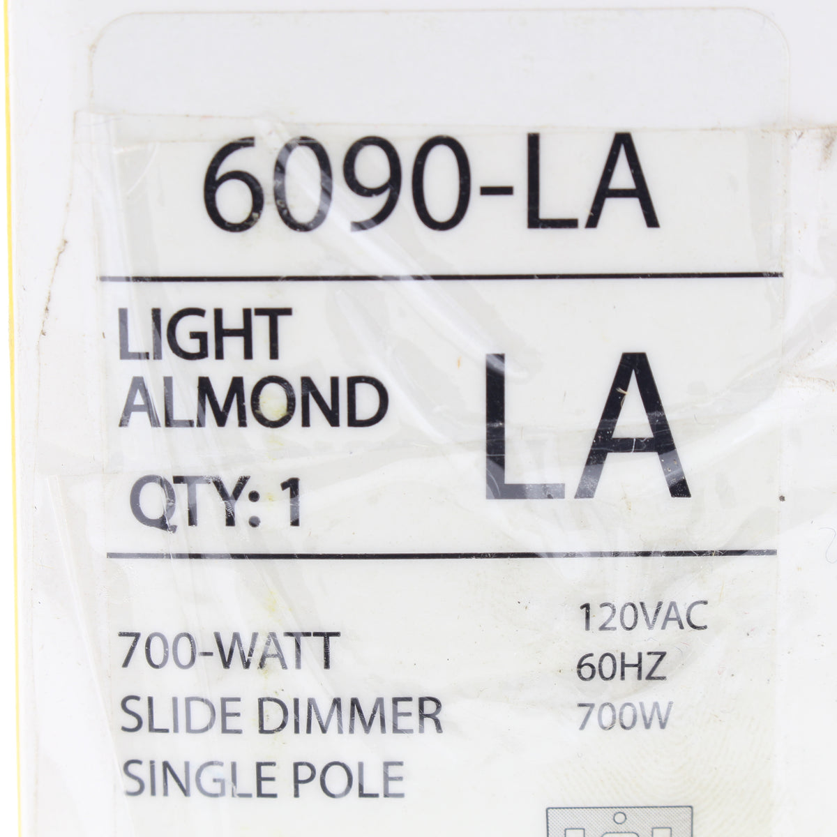 60HZ Light Almond Cheetah 6090-LA 700-Watt Slide Dimmer Single Pole 120VAC