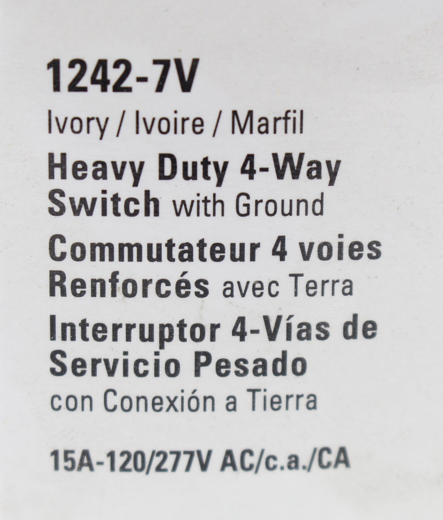 Cooper Ivory 4-Way Toggle Wall Light Switch 15A 120/277V Commercial 1242-7V