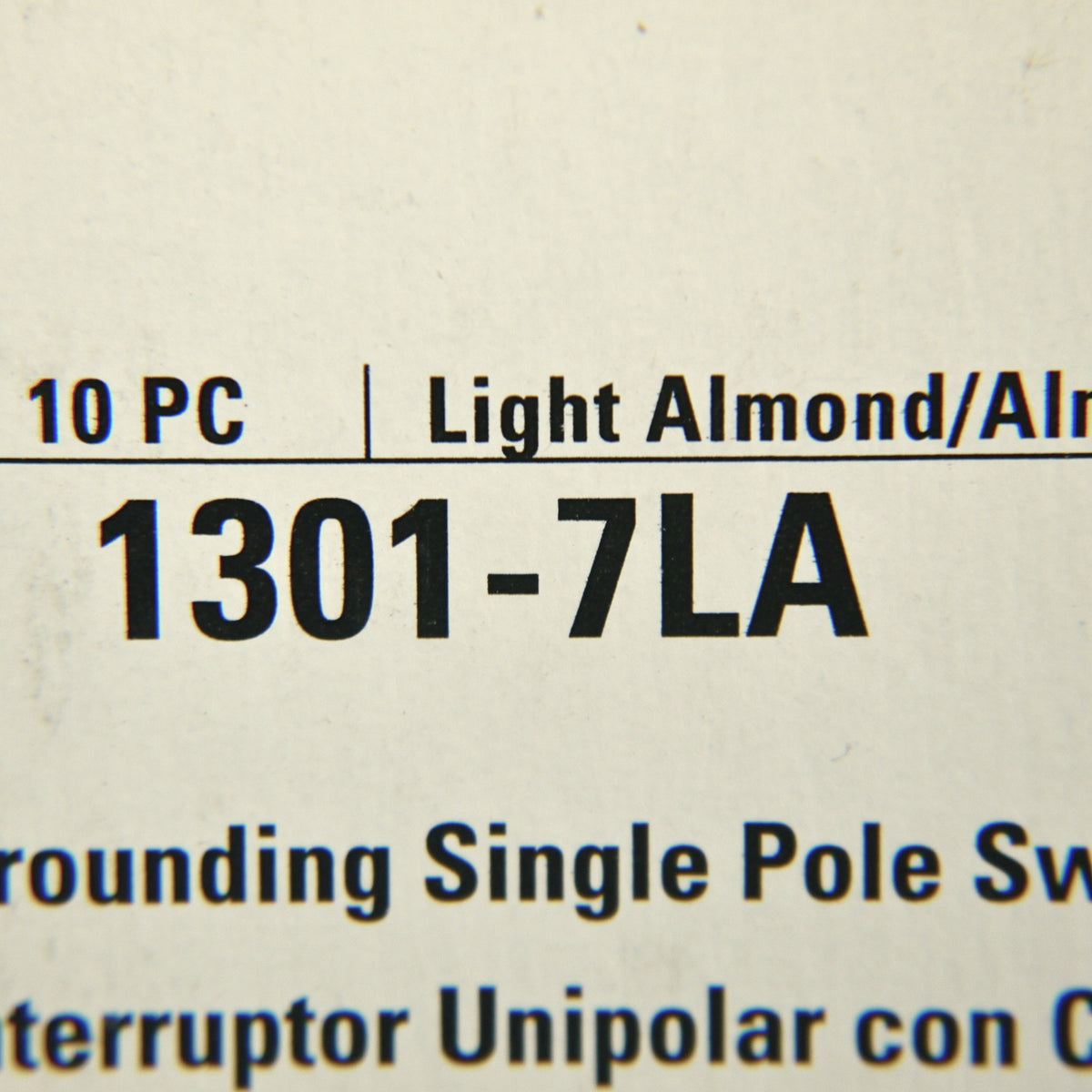 Cooper 1301-7LA Lt Almond Toggle Wall Light Switches Single Pole 15A 10-Pack