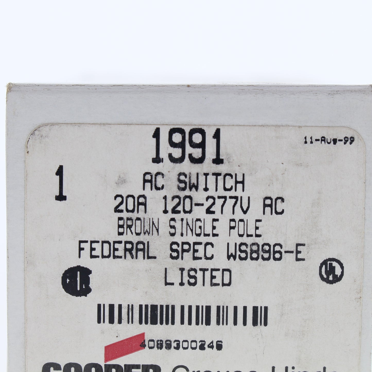 Cooper 1991 Brown Specification Grade Toggle Wall Light Switch 20A 120/277V