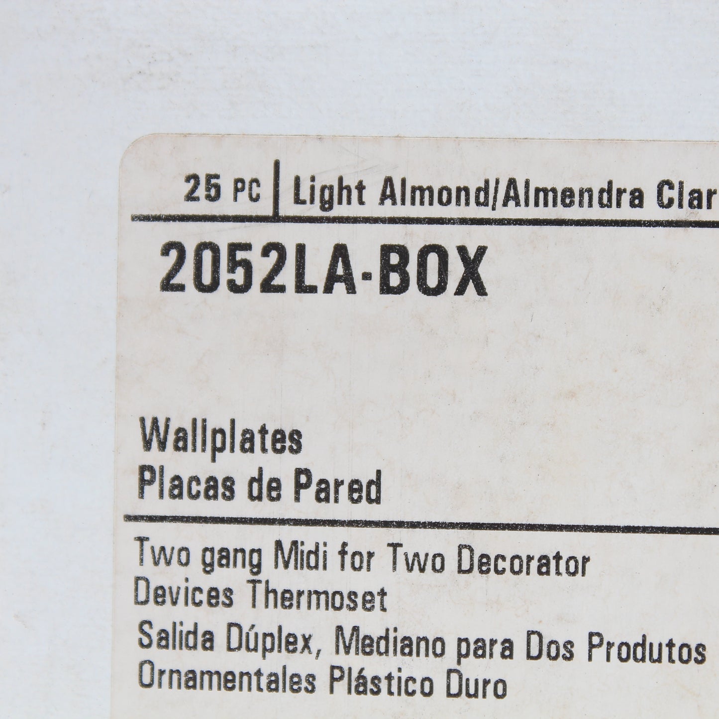 Cooper 2052LA Light Almond 2-Gang Decorator Thermoset GFCI Mid-Size Cover 25pcs