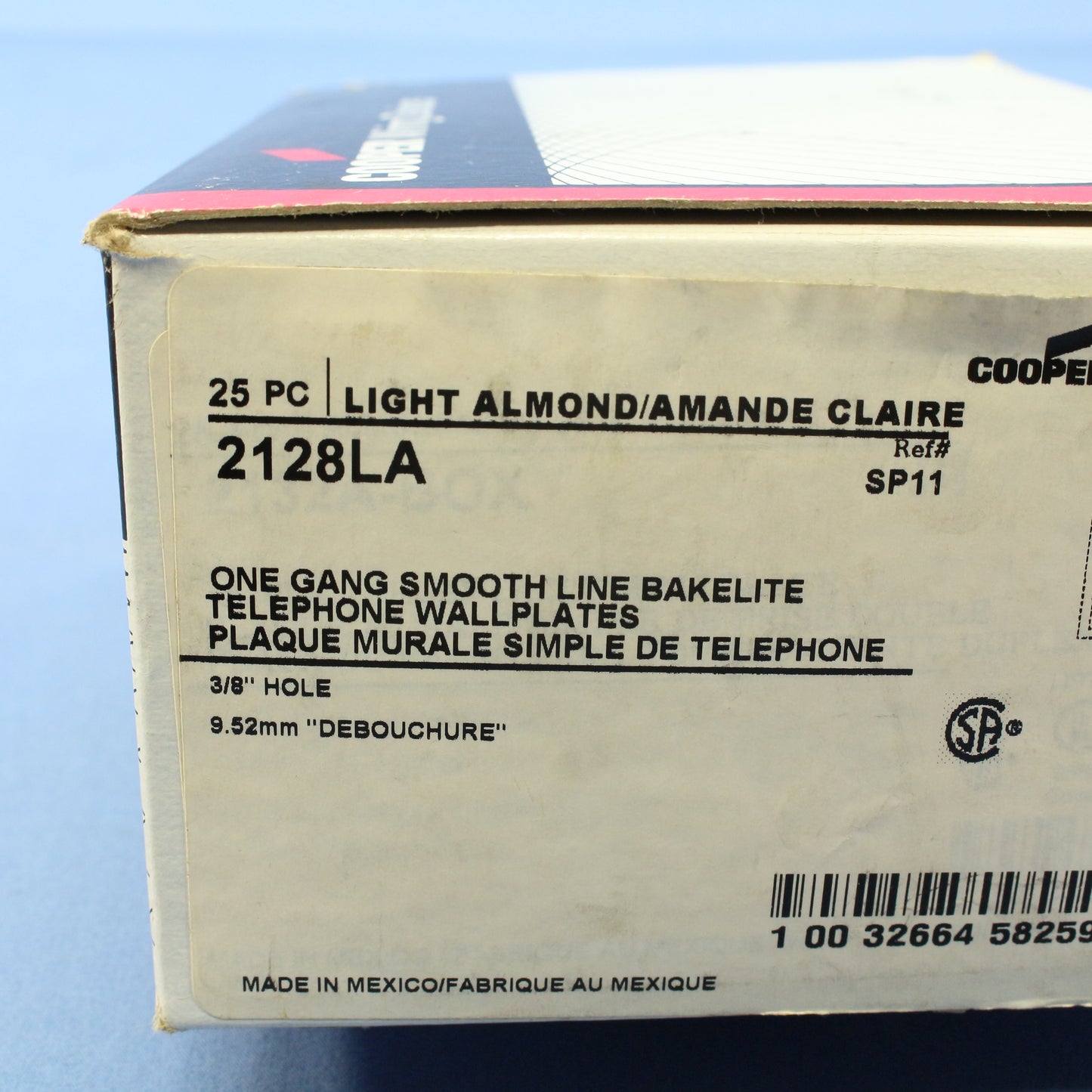 Cooper 2128LA Light Almond Phone Cable Wallplate Thermoset 0.375" Hole 25-Pack