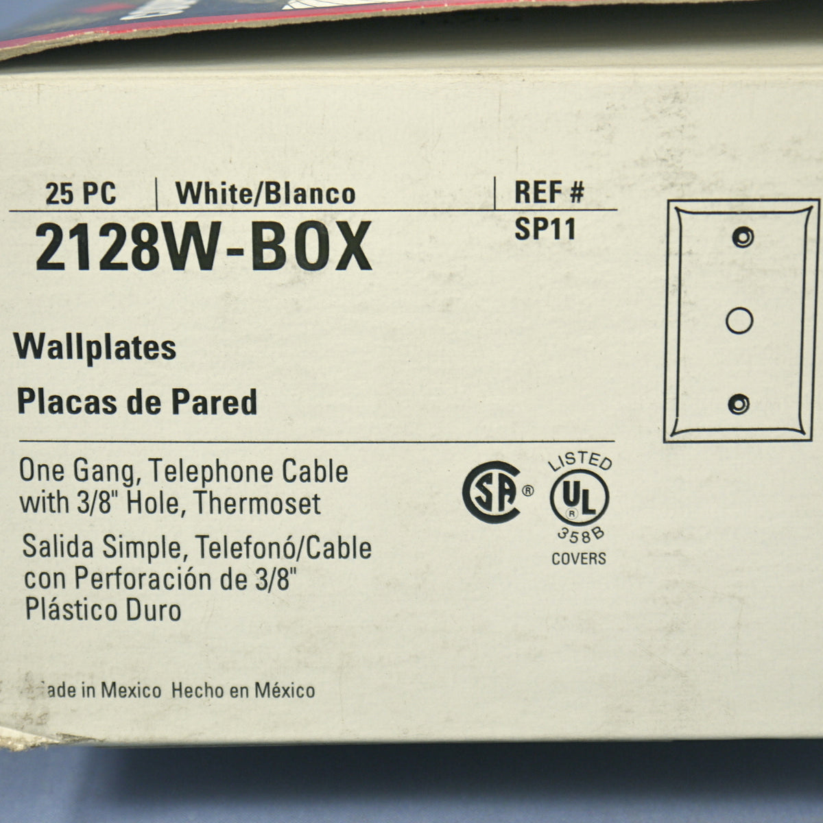 Cooper 2128W White 1-Gang Phone .375" Coax Cable Thermoset Wallplate Cover 25pcs