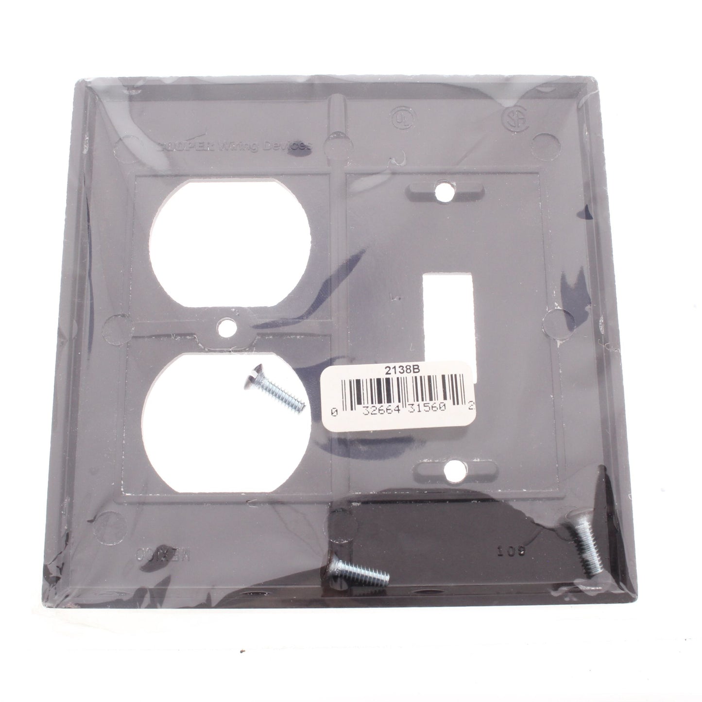 Cooper 2138B Brown 2-Gang Toggle Switch Receptacle Outlet Thermoset Wallplate