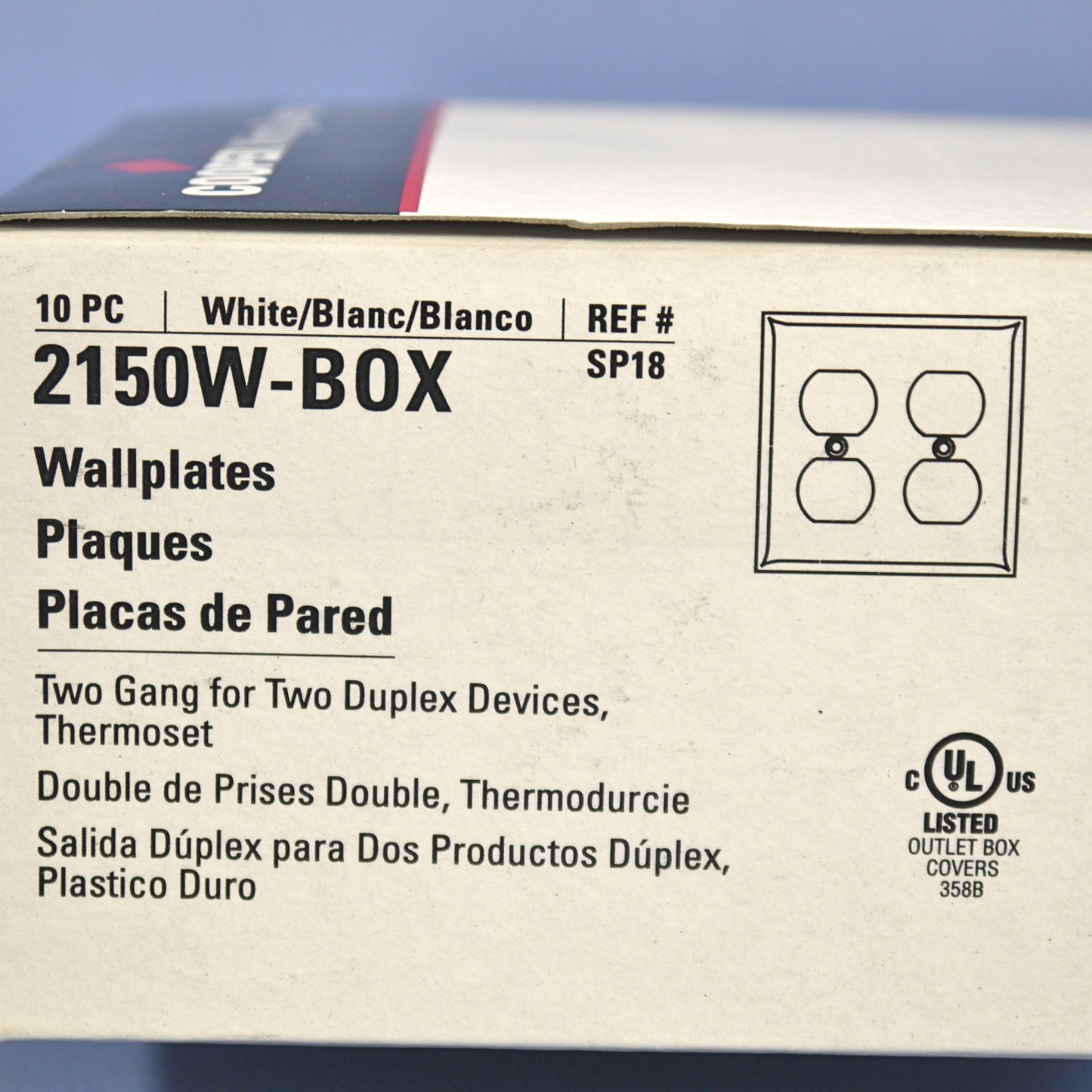 Cooper 2150W White 2-Gang Receptacle Thermoset Wallplates Outlet Cover 10pcs