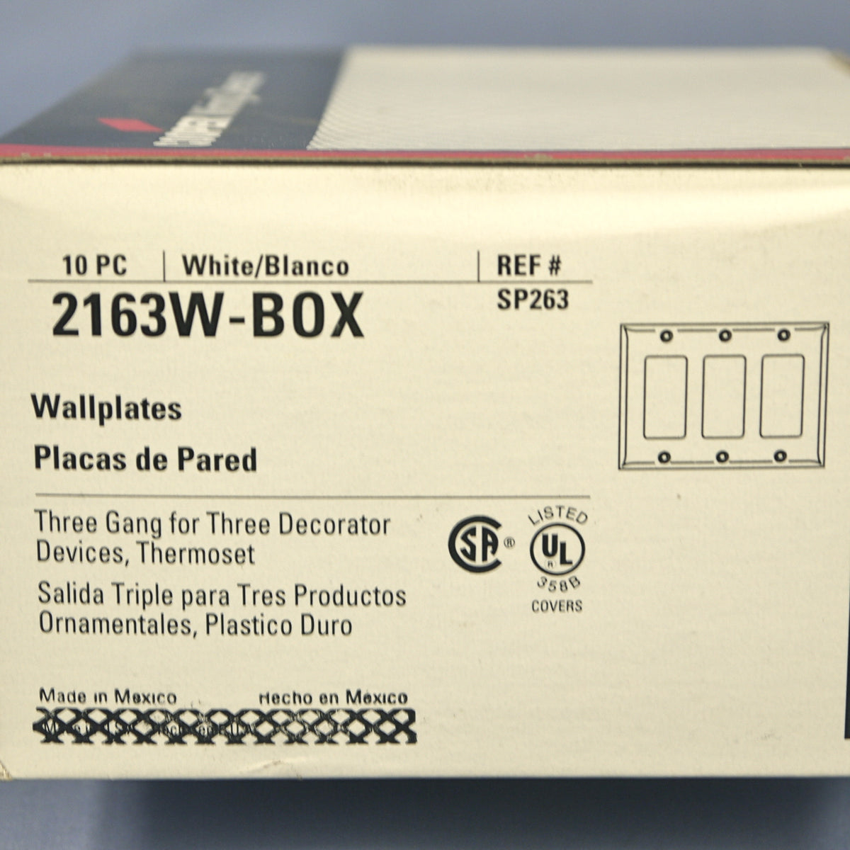 Cooper 2163W White 3-Gang Decorator Thermoset Wallplates GFCI Plastic Cover 10pc