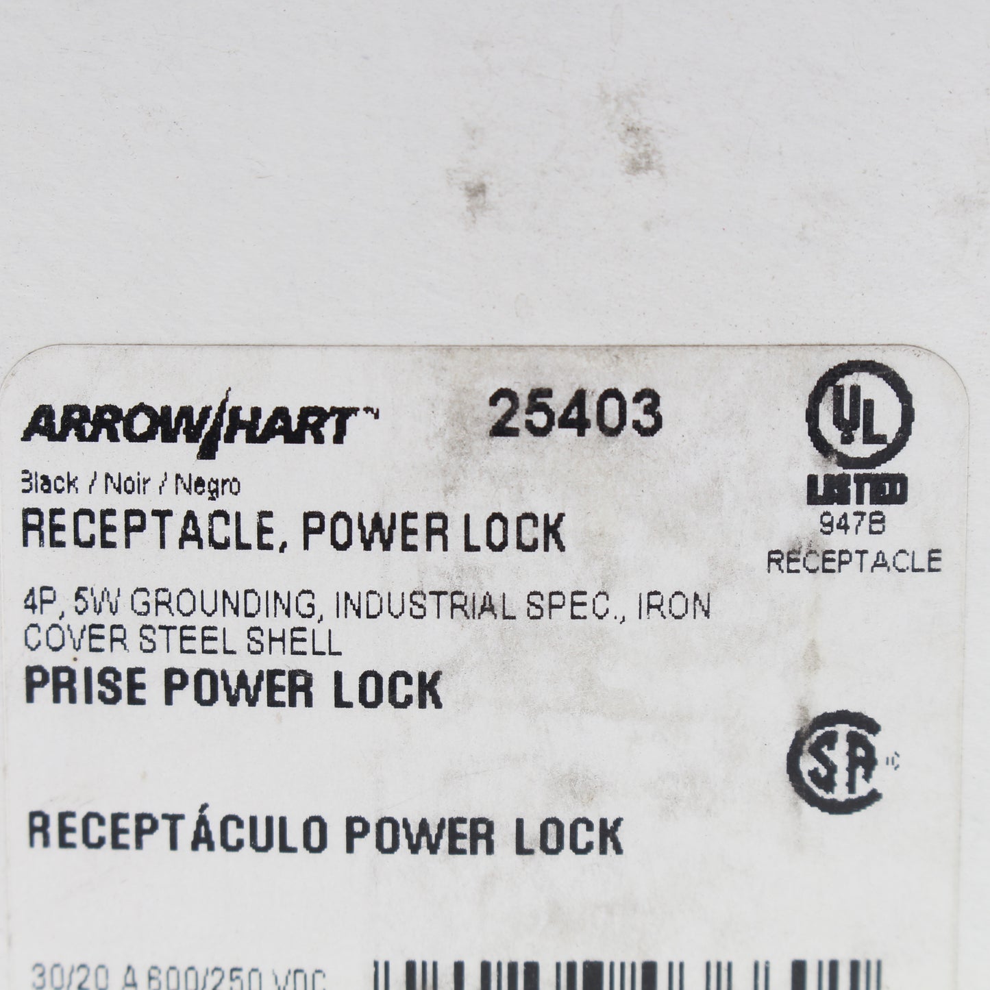 Cooper 25403 Blue Industrial CastIron Powerlock 30A/600VAC 20A/250VDC Receptacle
