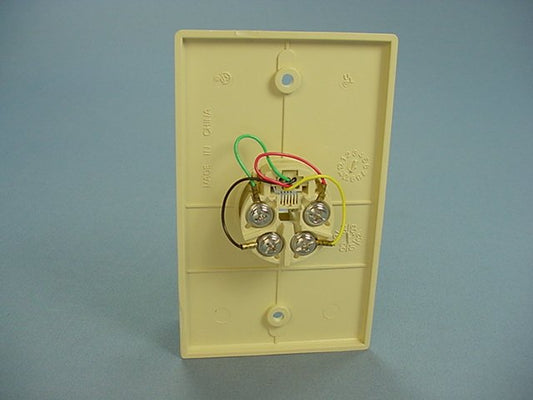 Cooper Ivory Flush Mount Phone Jack Wall Plate 4-Conductor Telephone 3532-4V
