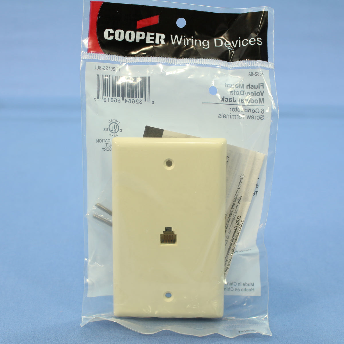 Cooper 3532-6A Almond 1-Gang Phone Jack Wallplate 6-Conductor Flush Mount Cover