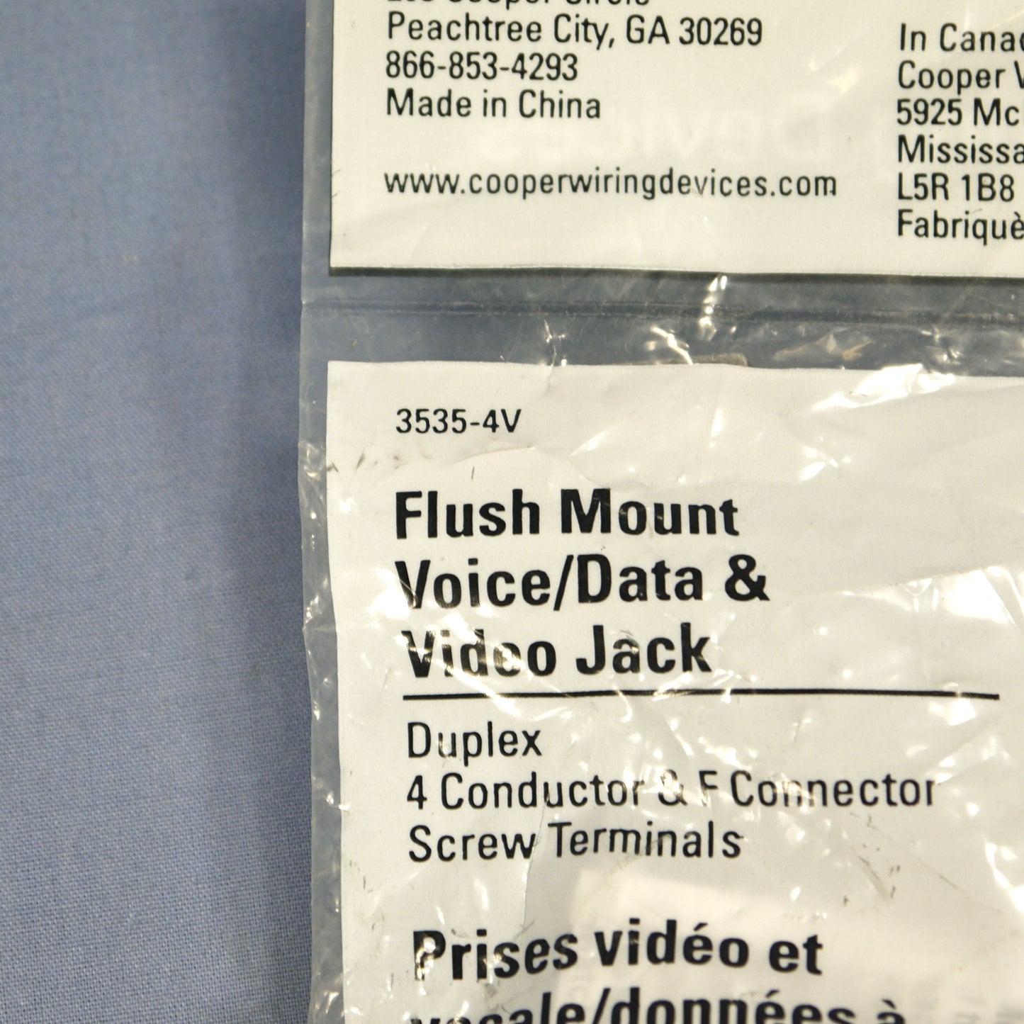 Cooper 3535-4V Ivory 1-Gang 4-Wire Telephone Phone Jack Coaxial Cable Wallplate