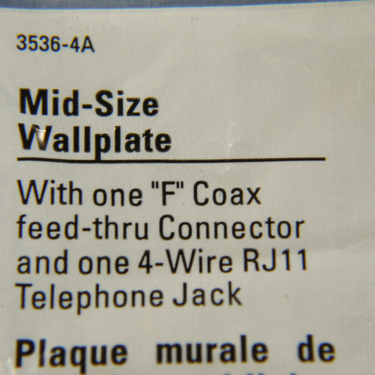 Cooper 3536-4A Almond 1-Gang 4-Wire Telephone Jack Coax Cable Mid-Size Wallplate