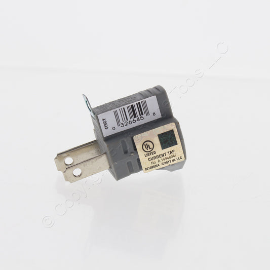 3 Cooper Gray Single Outlet Adapters w/ Grounding Lug 15A 125V 2-Pole 2-Wire