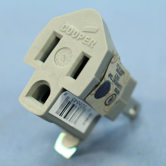 Cooper 419GY Gray Polarized 3-Prong Plug Outlet Cord Adapter Grounding 15A Bulk