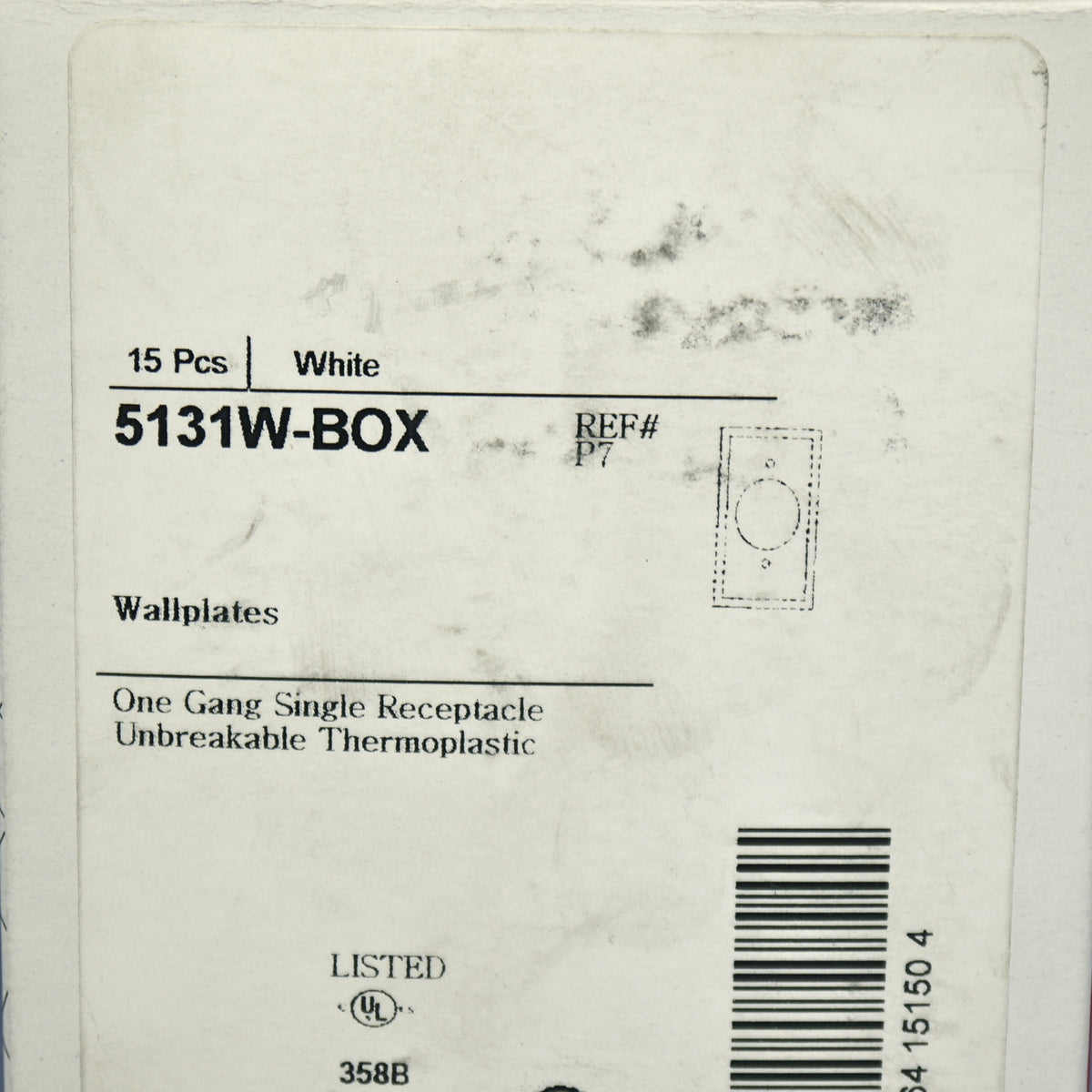 Cooper 5131W White 1-Gang Single 1.406" Receptacle Nylon Wallplate Covers 15pcs