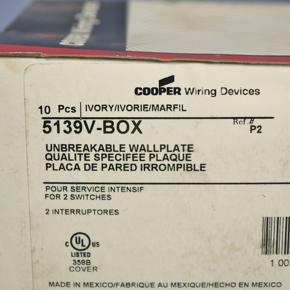 Cooper 5139V Ivory 2-Gang Switch Plate Cover Unbreakable Nylon Wallplates 10pcs