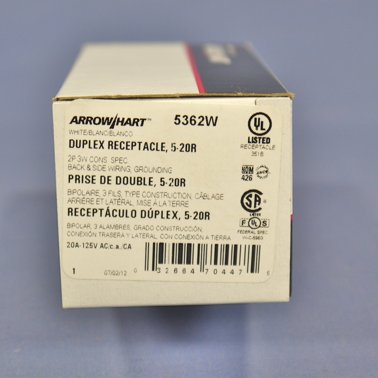 Cooper 5362W White Industrial Grade Duplex NEMA 5-20R 20A Receptacle Outlet